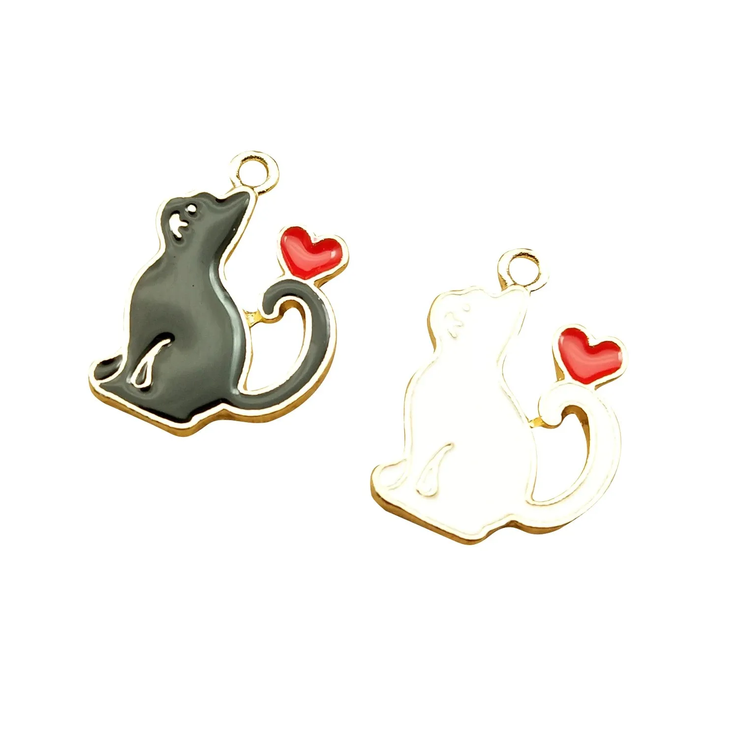 10pcs Heart Cat Charm for Jewelry Making Supplies Kawaii Enamel Animal Pendant Bracelet Earring Charms Accessories DIY Findings