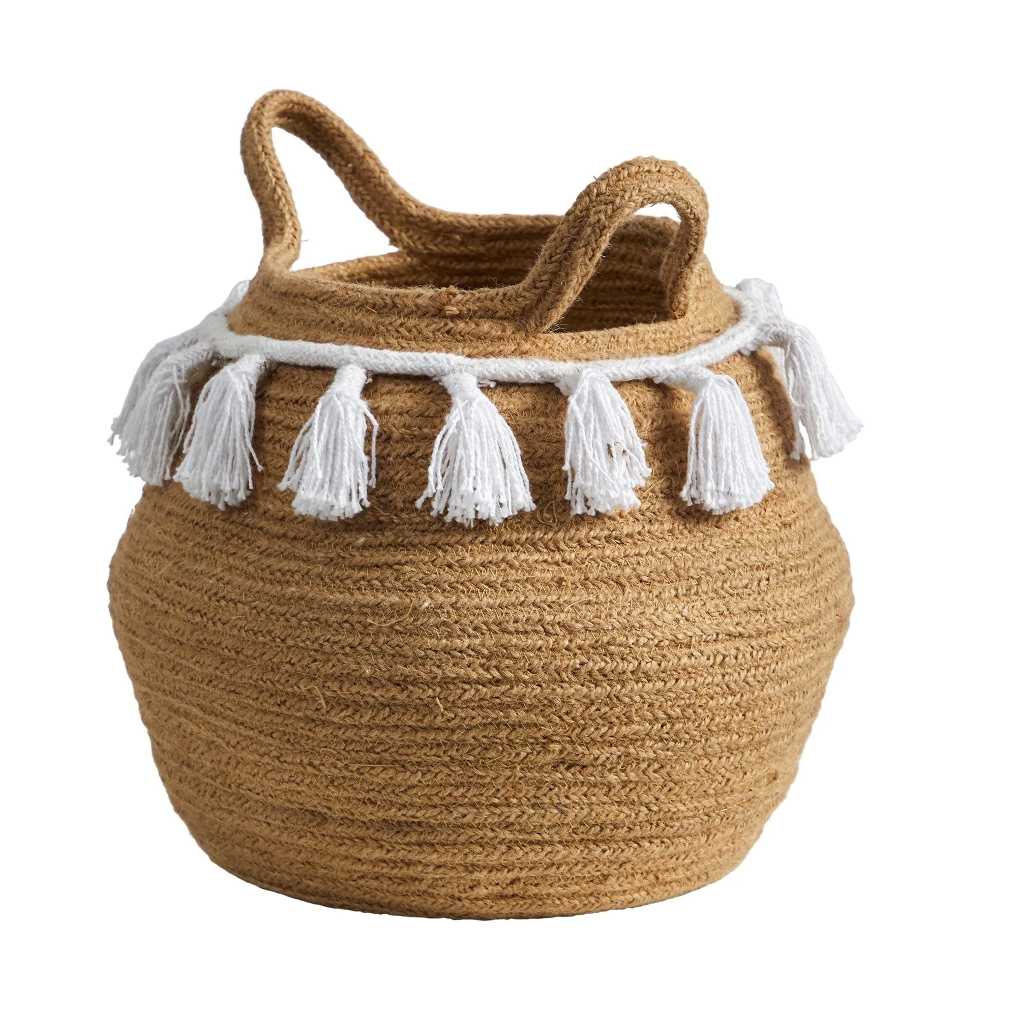 11” Boho Chic Handmade Natural Cotton Woven  Planter with Tassels