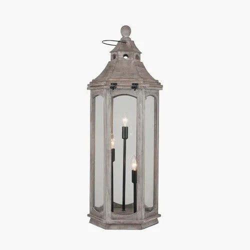 Adaline Grey / White Wash Antique Wood Lantern Table / Floor Lamp