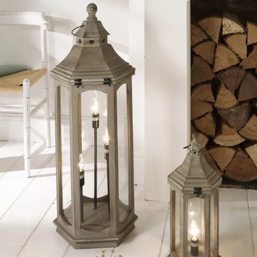 Adaline Grey / White Wash Antique Wood Lantern Table / Floor Lamp