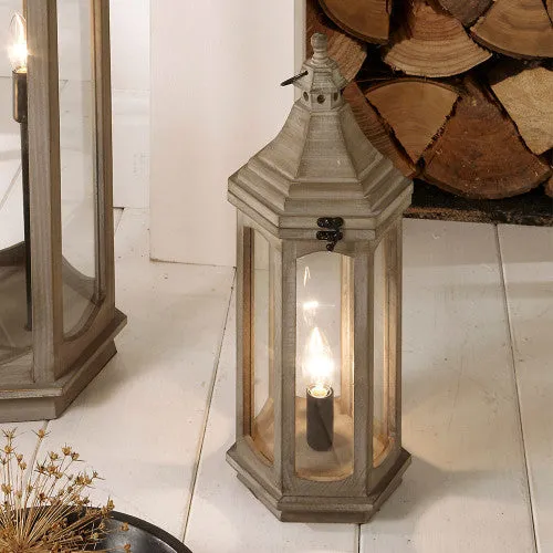 Adaline Grey / White Wash Antique Wood Lantern Table / Floor Lamp