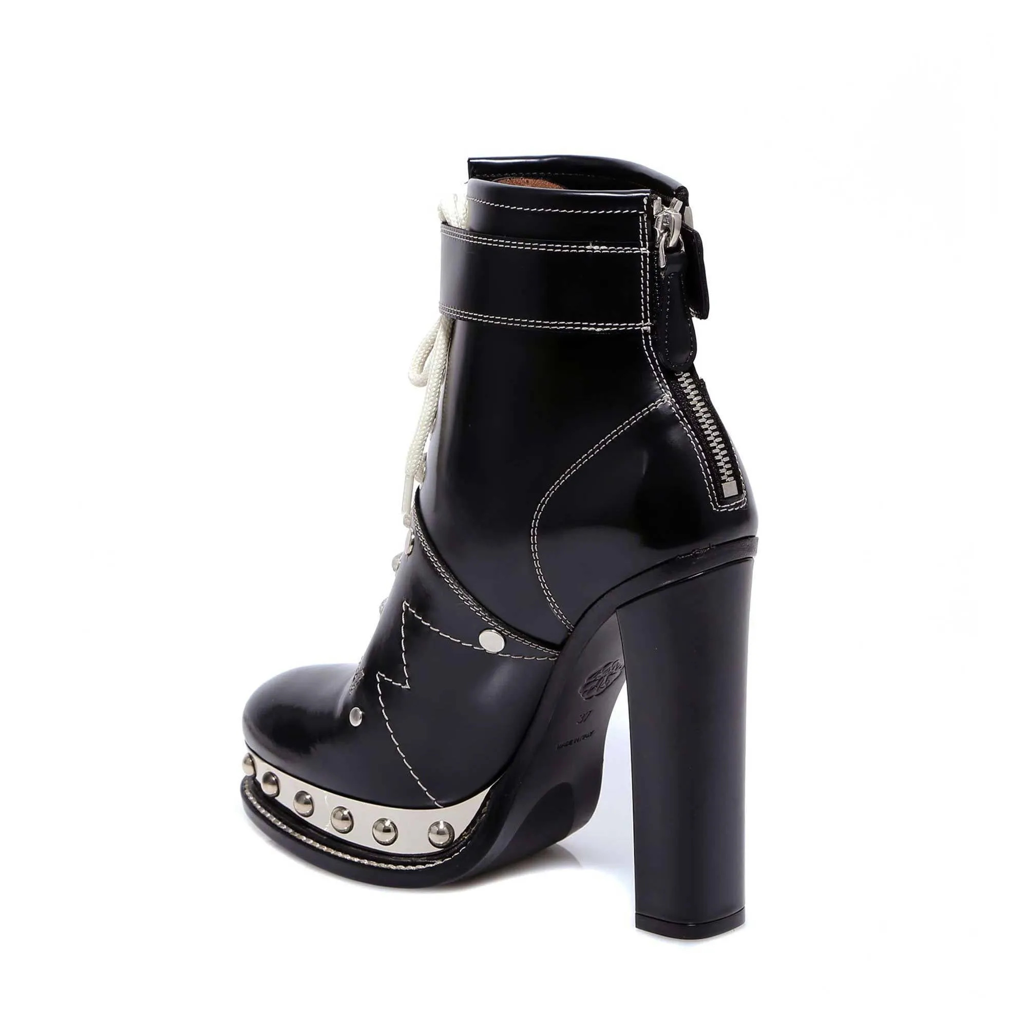 Alexander McQueen Studded Buckled Heel Ankle Boots