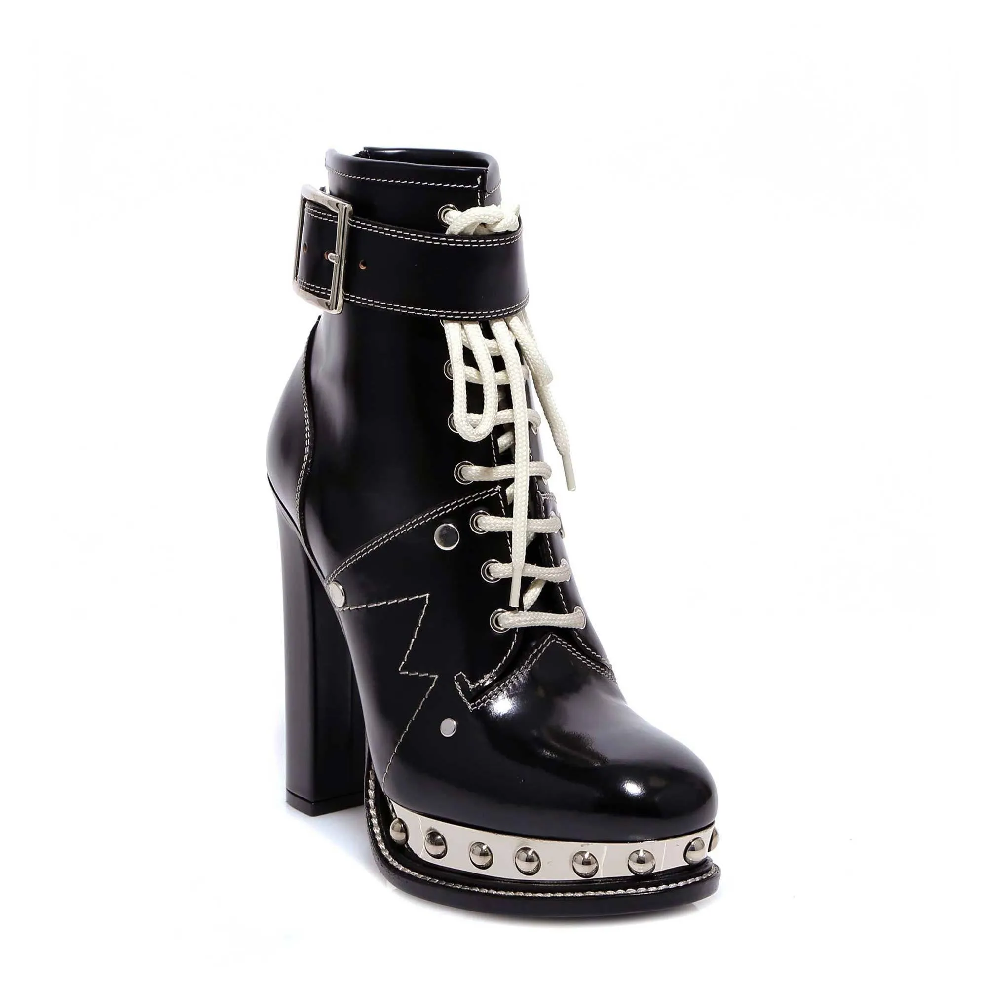 Alexander McQueen Studded Buckled Heel Ankle Boots