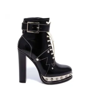 Alexander McQueen Studded Buckled Heel Ankle Boots