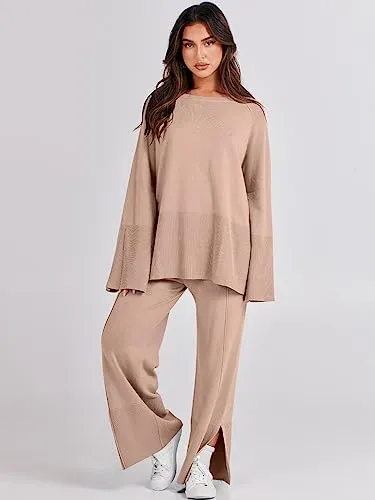 ANRABESS Women's 2 Piece Outfits Oversized Matching Sets 2023 Winter Sweatsuits Cozy Loungewear Knit Sweater Lounge Set 2023 Fall Winter Clothes 1108shenxing-S