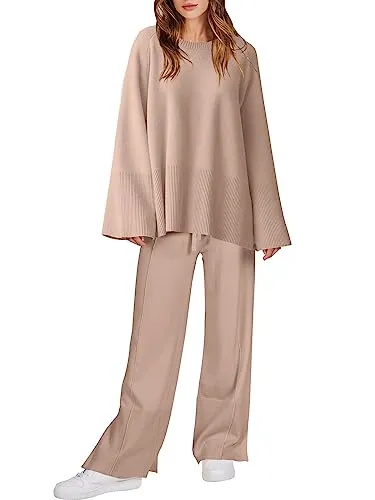 ANRABESS Women's 2 Piece Outfits Oversized Matching Sets 2023 Winter Sweatsuits Cozy Loungewear Knit Sweater Lounge Set 2023 Fall Winter Clothes 1108shenxing-S