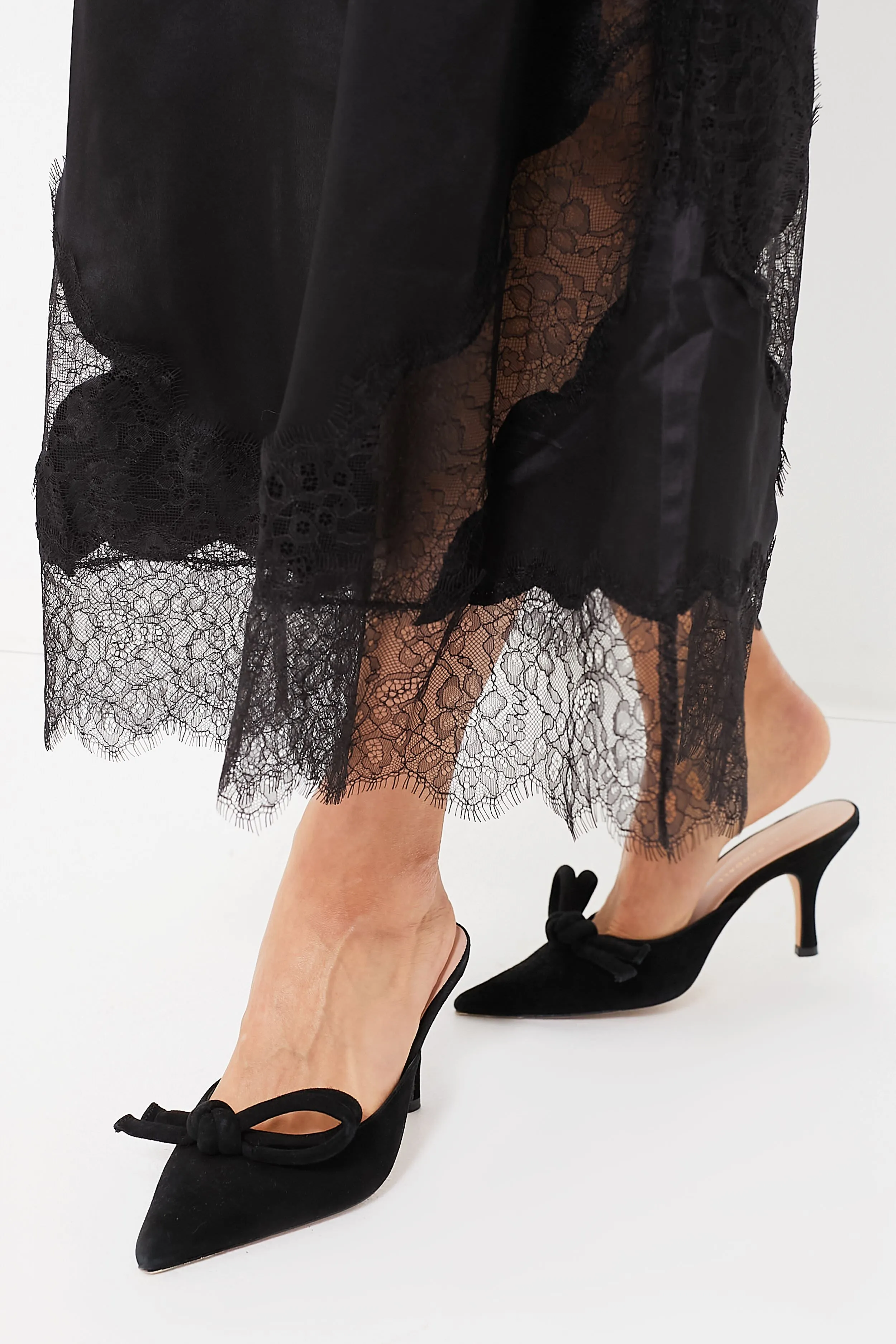 Black Charmeuse Lace Bias Dress