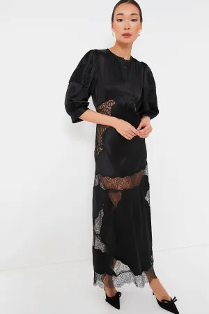 Black Charmeuse Lace Bias Dress