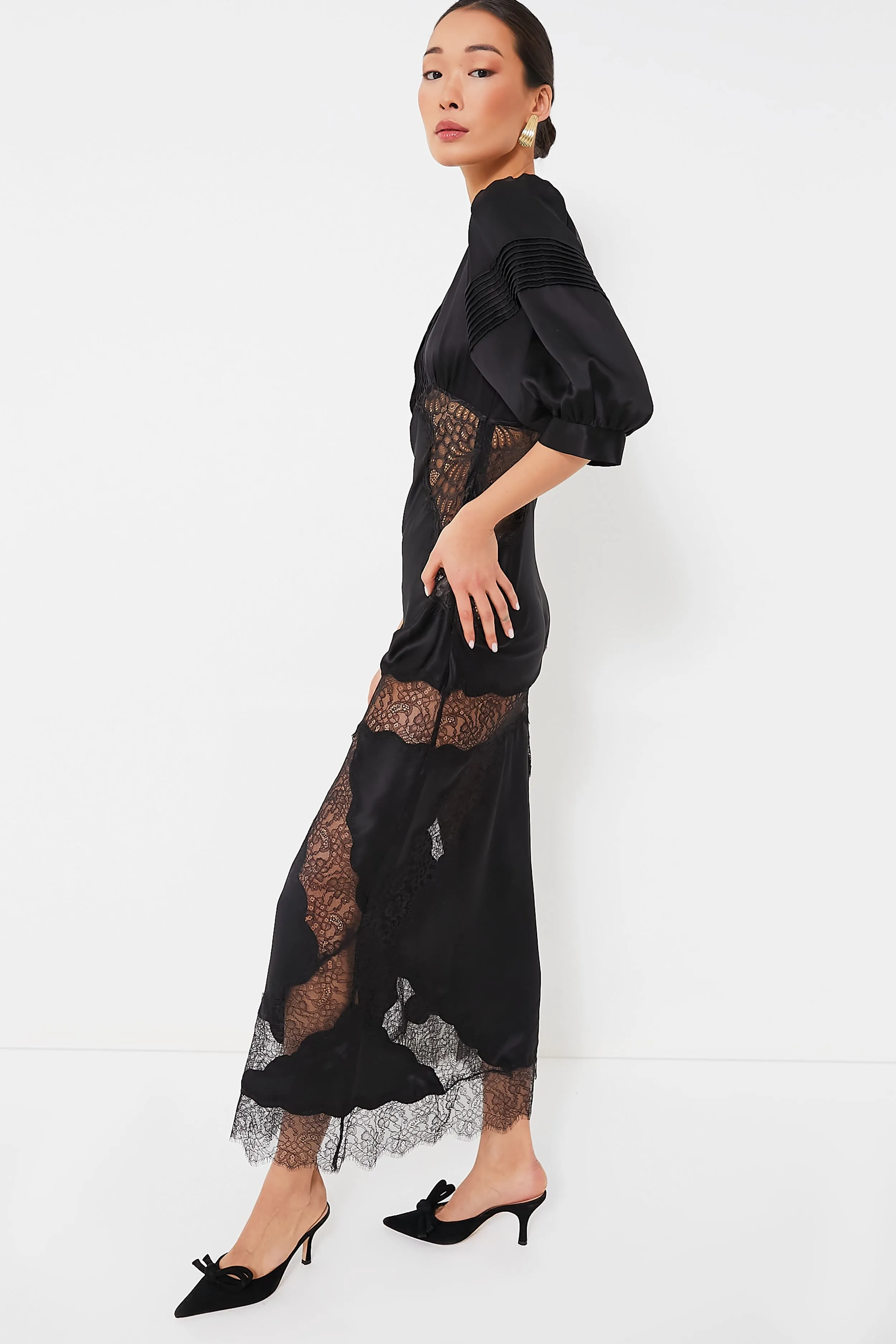 Black Charmeuse Lace Bias Dress