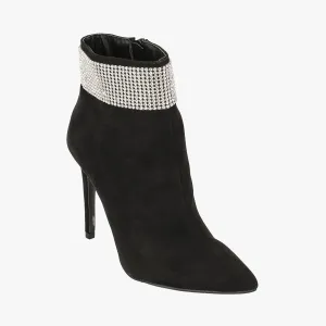 Black Crystal Detail Pointed Ankle Boot