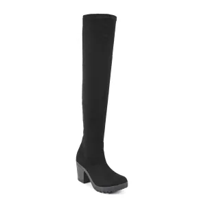 Black Over The Knee Chunky Heeled Boots