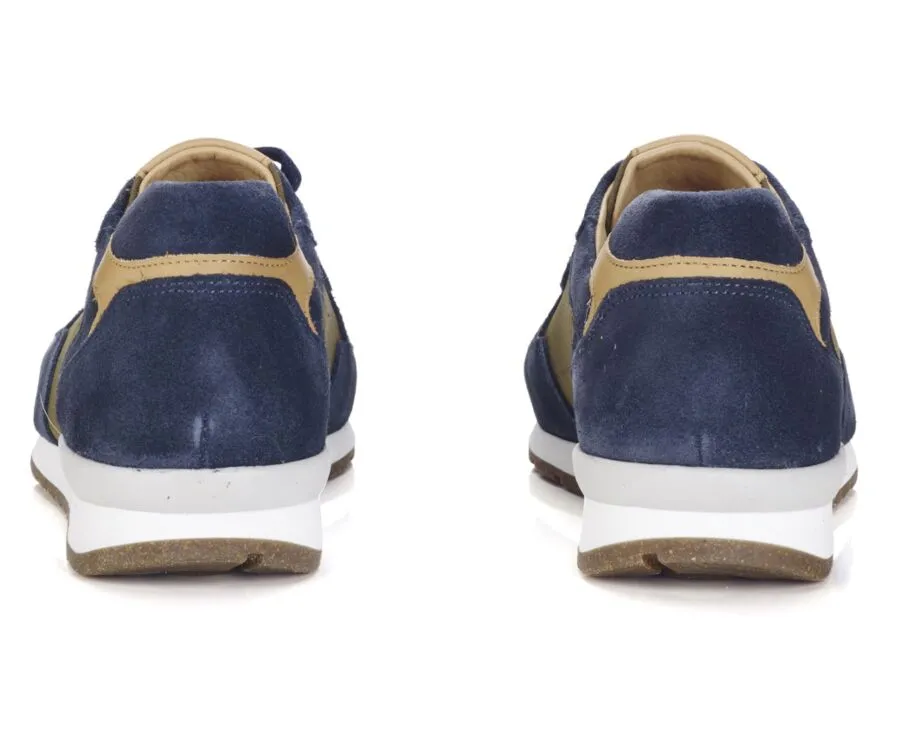 Blue Suede &amp; Khaki Leather Trainers - CANBERRA II