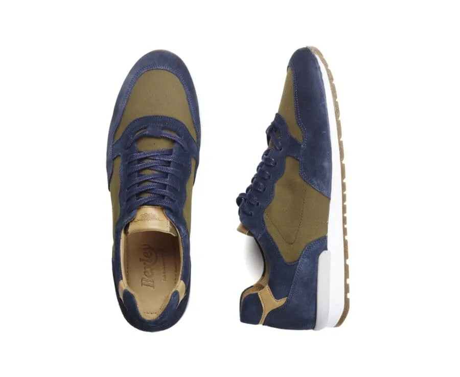 Blue Suede &amp; Khaki Leather Trainers - CANBERRA II