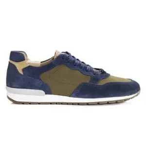 Blue Suede &amp; Khaki Leather Trainers - CANBERRA II