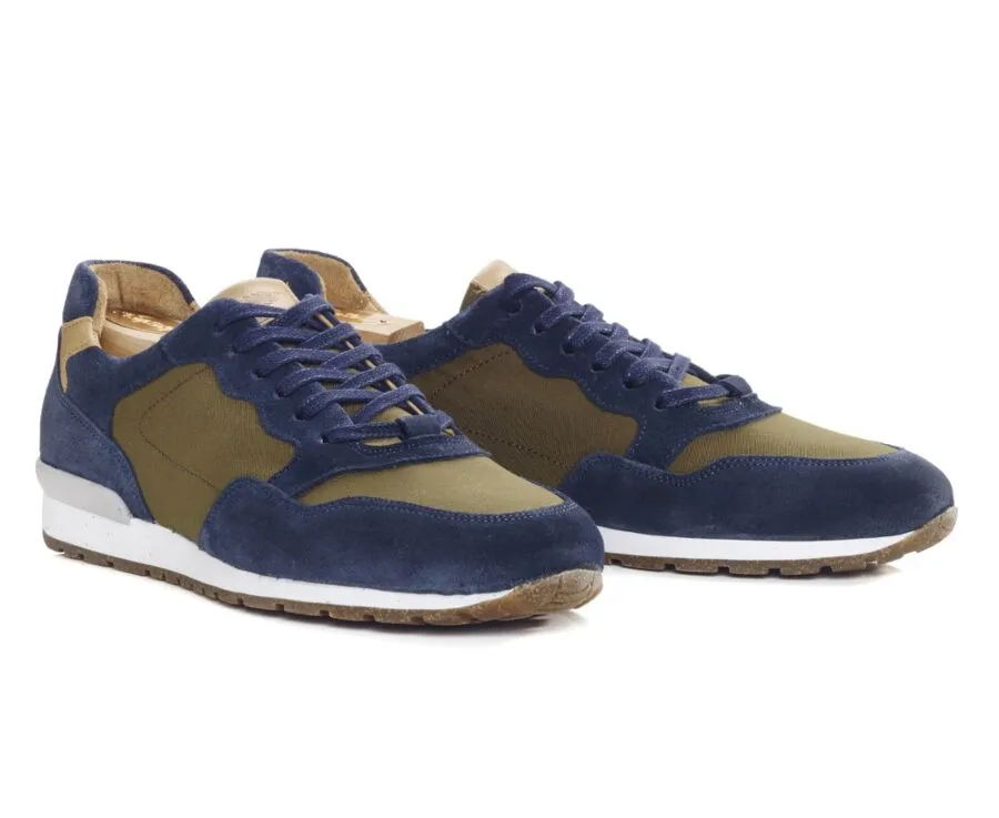 Blue Suede &amp; Khaki Leather Trainers - CANBERRA II