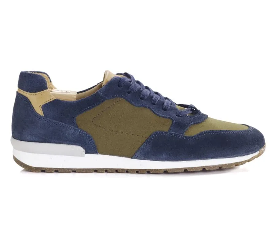 Blue Suede &amp; Khaki Leather Trainers - CANBERRA II