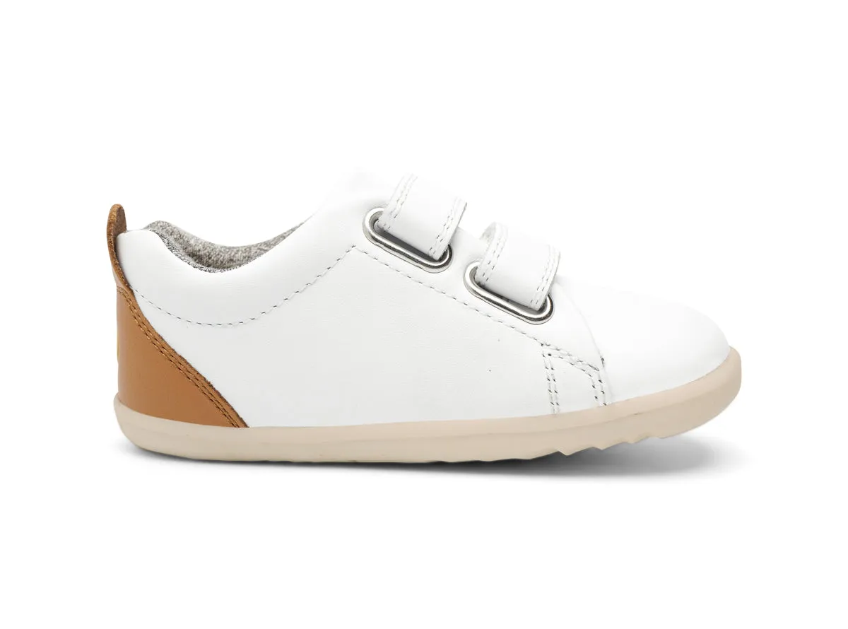 Bobux Grass Court Infants White Caramel Trainer Shoe