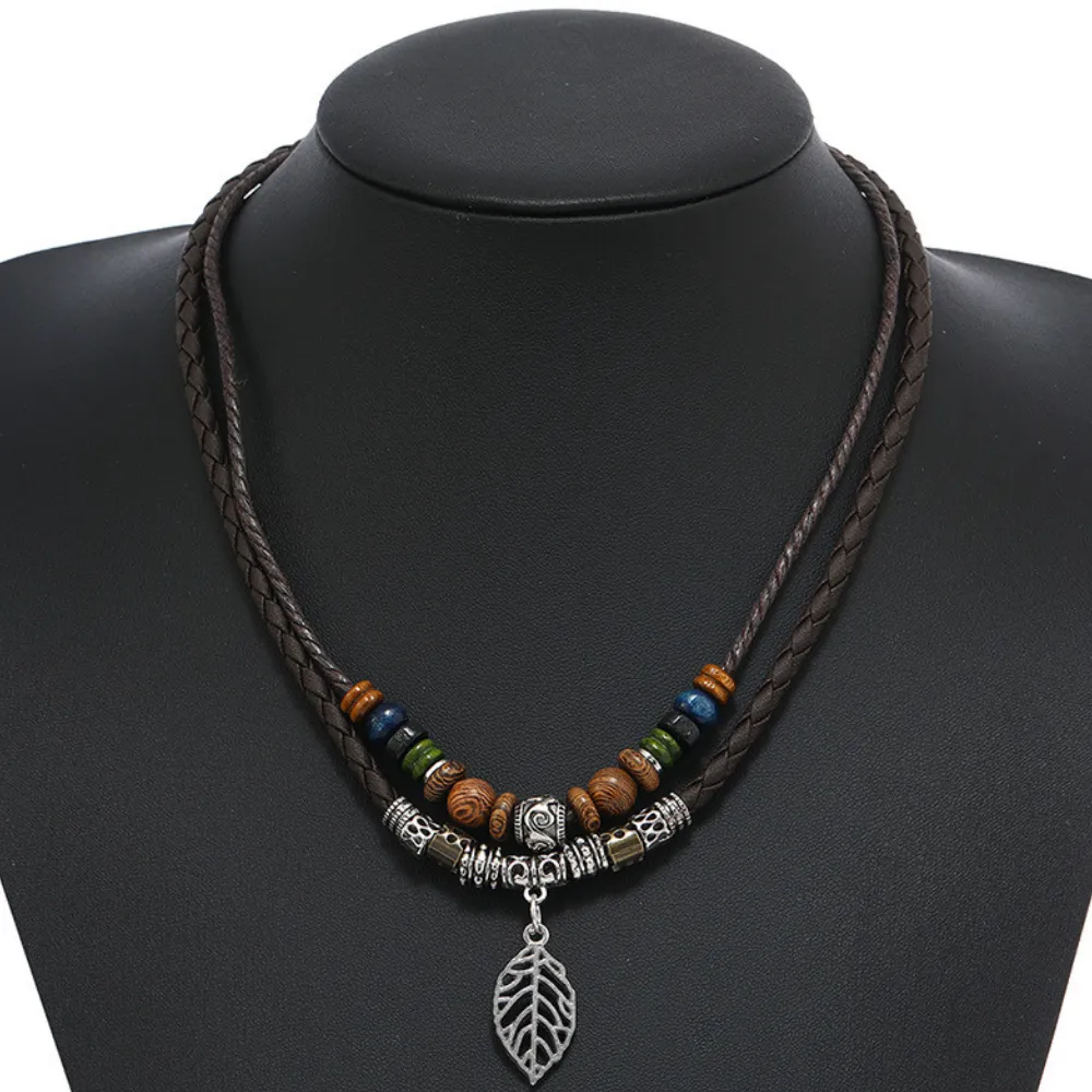 Boho Leaf Wood Bead Necklace