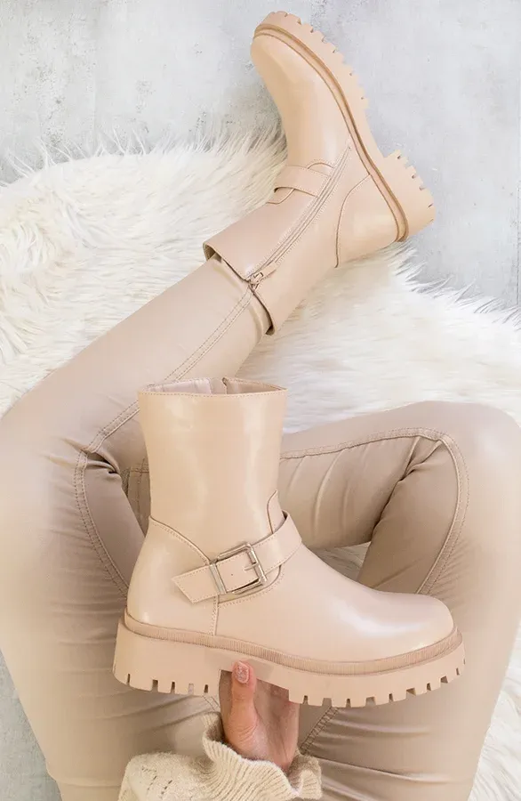 Boots Met Gesp Beige