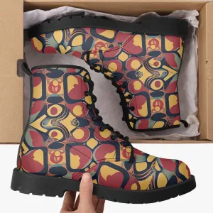 Bottes en cuir tendance "Motif noir, jaune et rouge"(188)