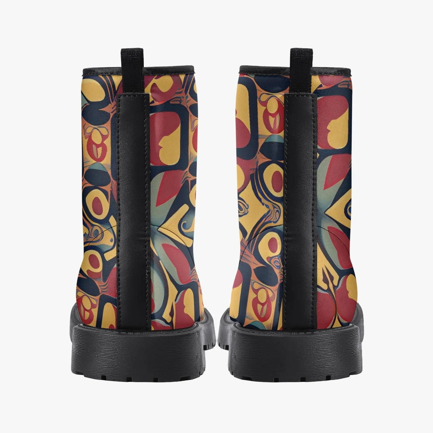 Bottes en cuir tendance "Motif noir, jaune et rouge"(188)