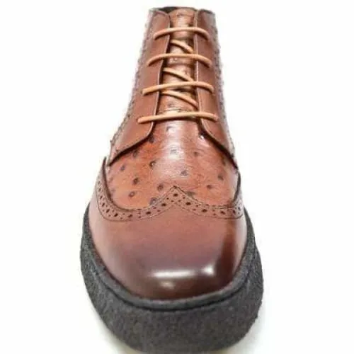 British Walkers Playboy Wingtips Limited Edition Men's Cognac Tan Ostrich Leather High Top Boots