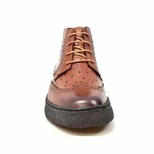 British Walkers Playboy Wingtips Limited Edition Men's Cognac Tan Ostrich Leather High Top Boots