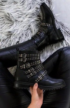 Buckle Studs Boots Zwart