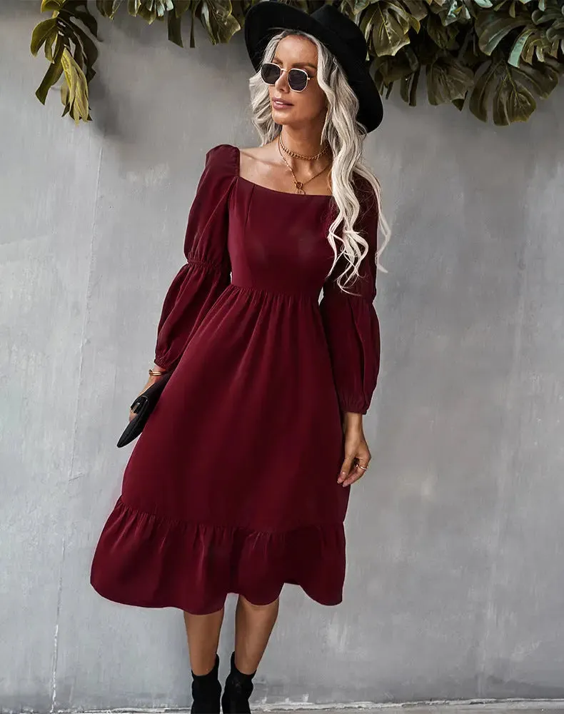 Chic Solid Color A-Line Dress for Women