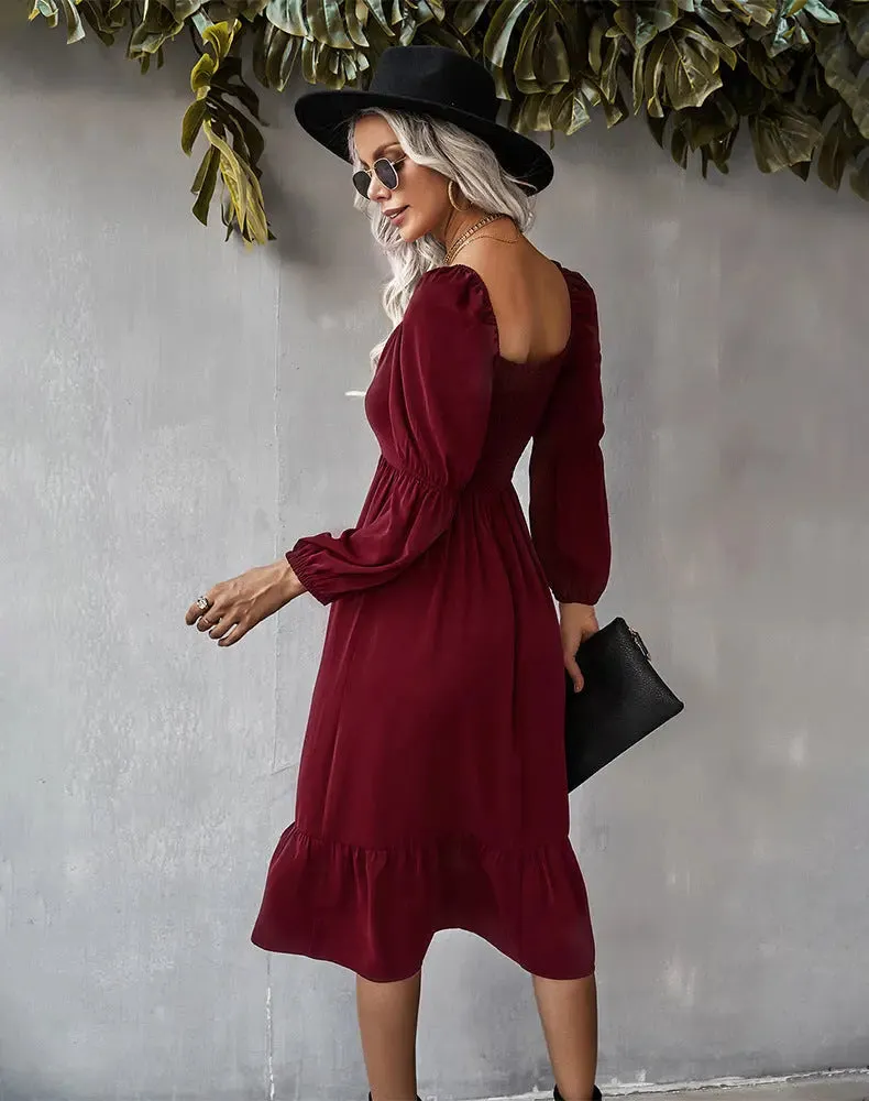 Chic Solid Color A-Line Dress for Women