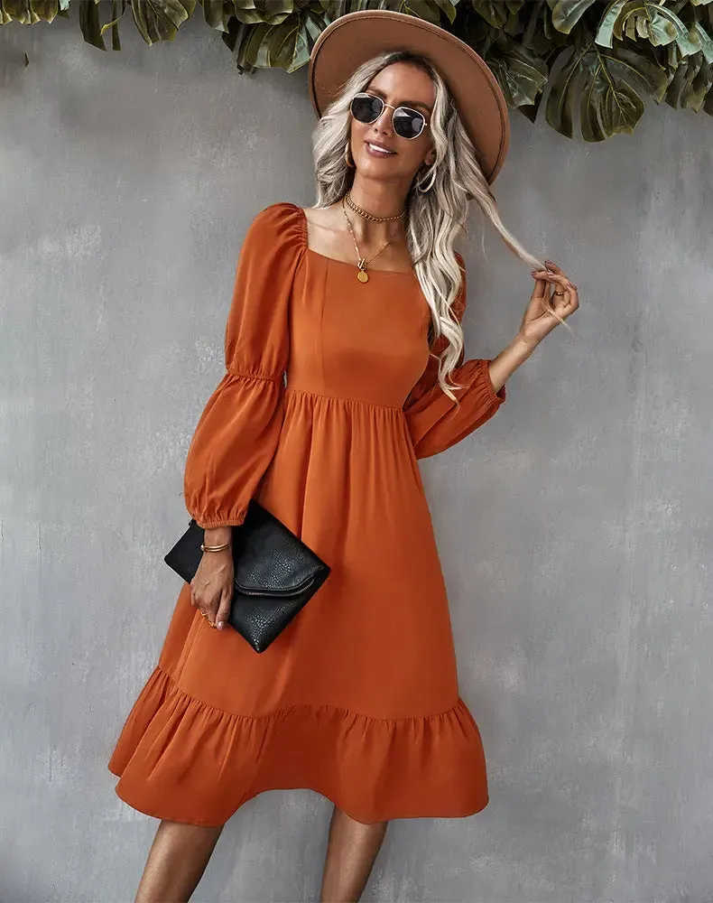 Chic Solid Color A-Line Dress for Women