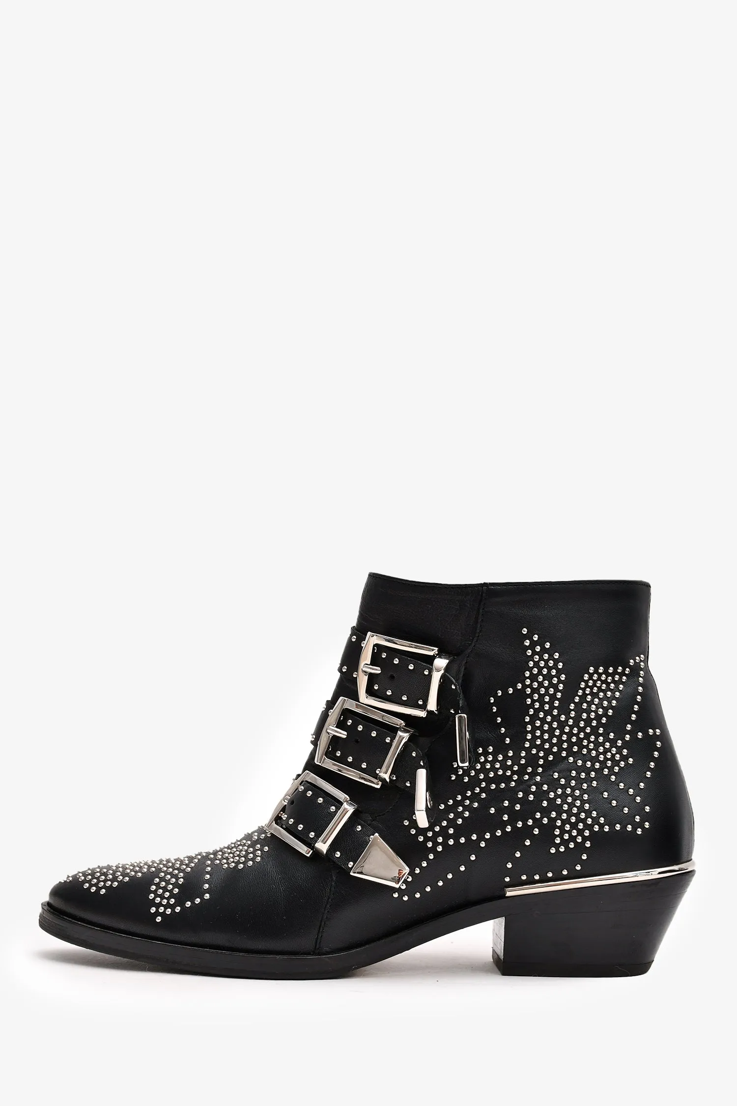 Chloe Black Leather Silver Tone Studded Susanna Ankle Boots Size 36