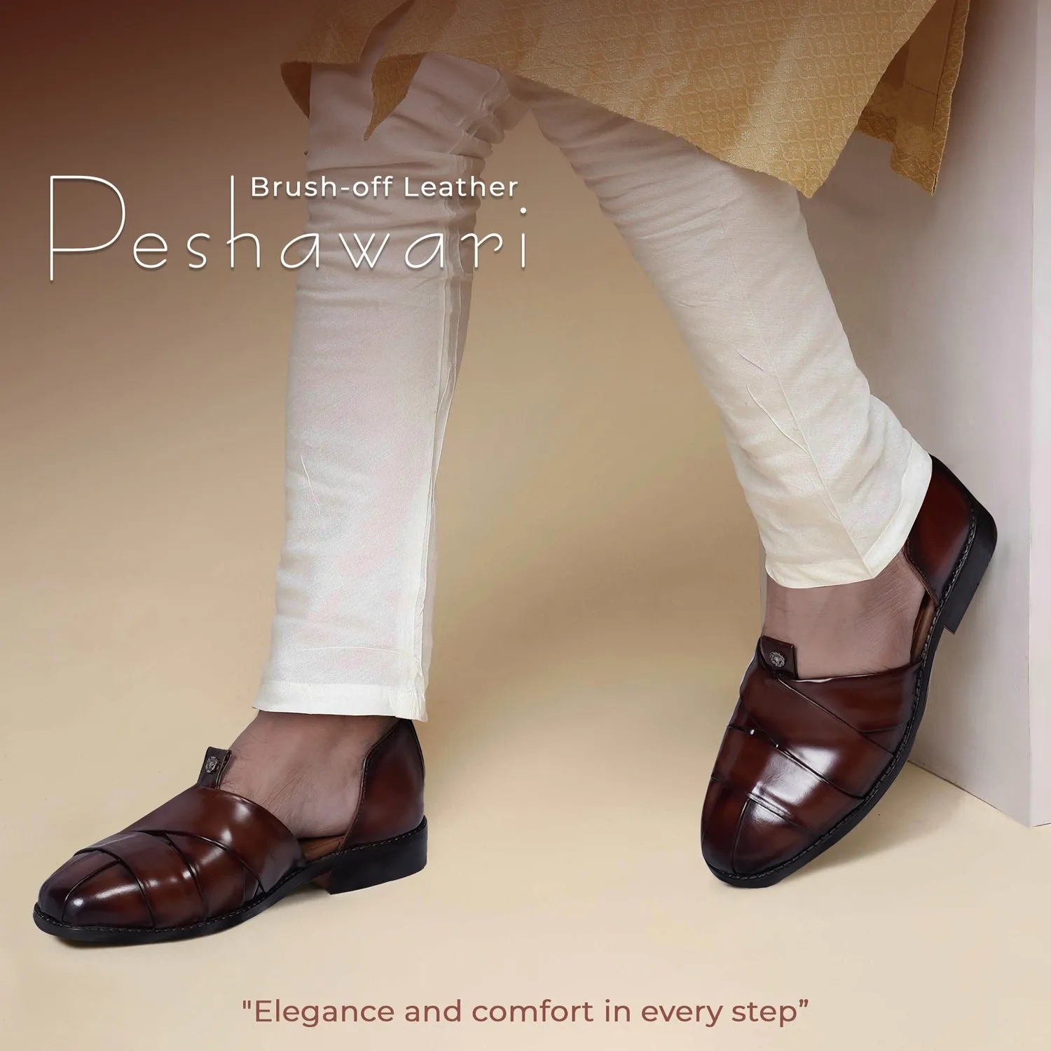 Classic Cross Strapped Dark Brown Leather Peshawari Sandals with Brand Logo