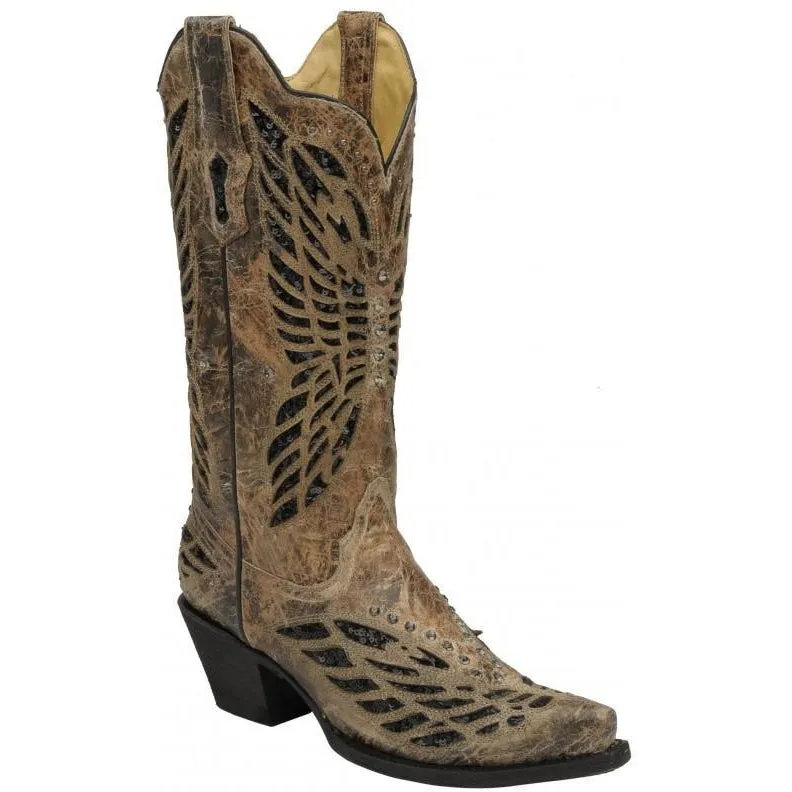 Corral Boots LD Bronze/Black Sequence & Crystals Butterfly R1211