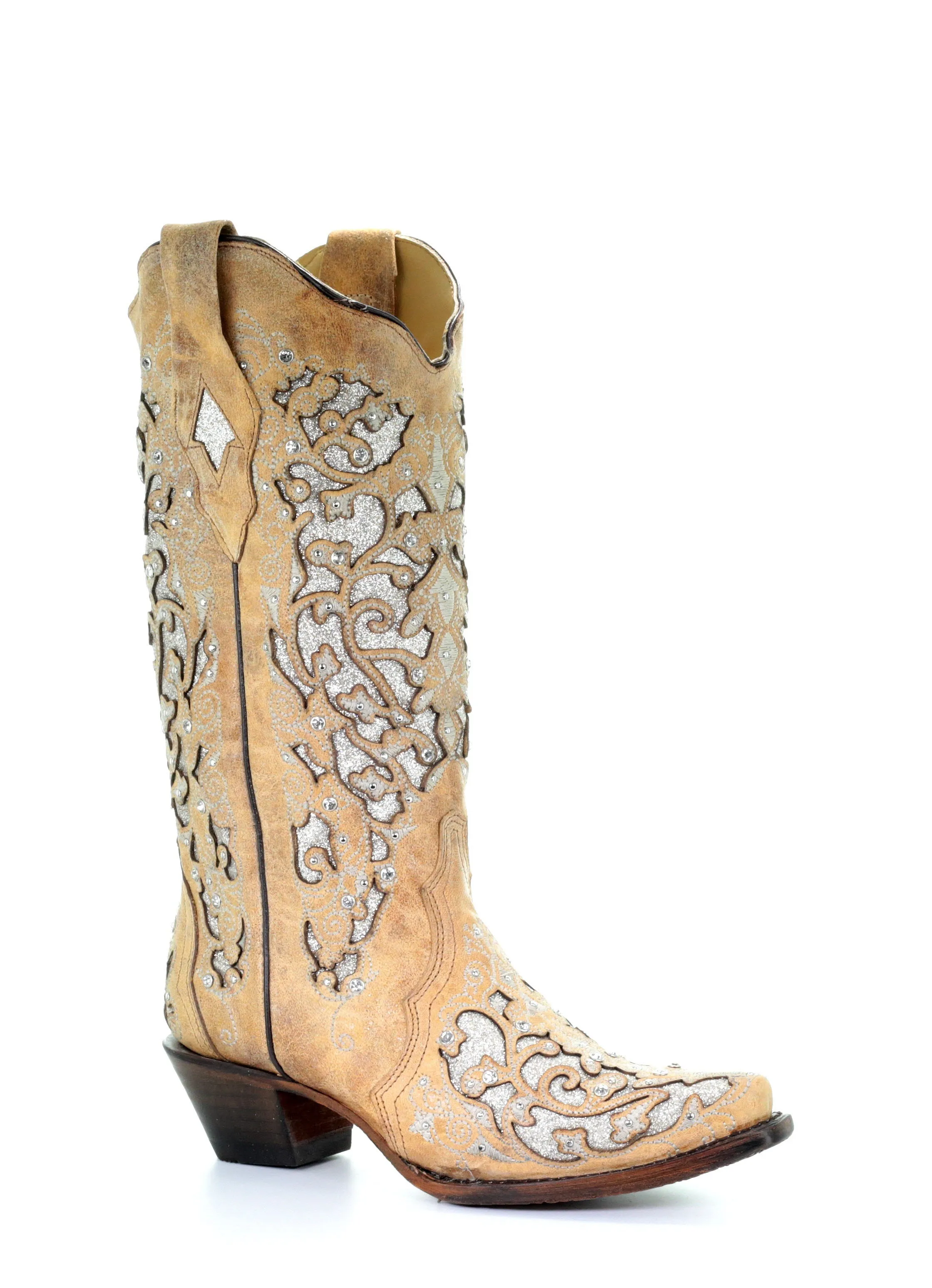 Corral Women's Tan Glitter Inlay Floral Embroidery Boots A3670