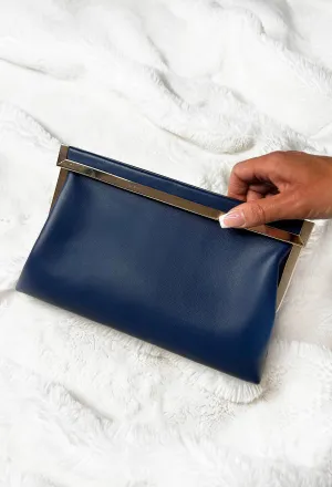 Couture Lifestyle Navy Gold Trim Clutch With Chain Strap