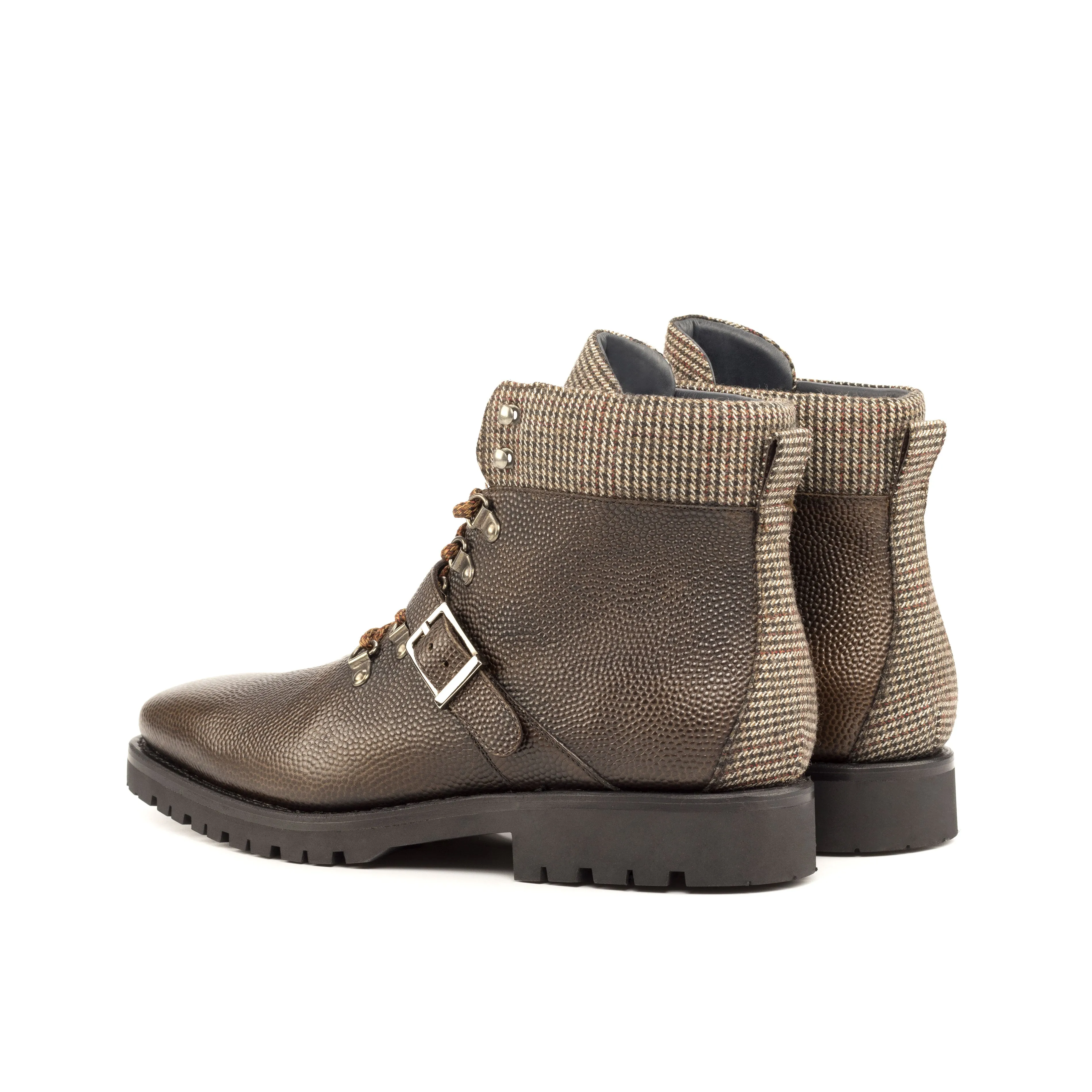 DapperFam Everest in Tweed / Dark Brown Men's Sartorial & Italian Pebble Grain Leather Hiking Boot