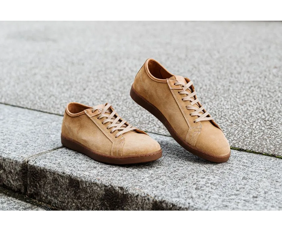 Dark Beige Suede Men&#039;s Trainers - MILANESIA