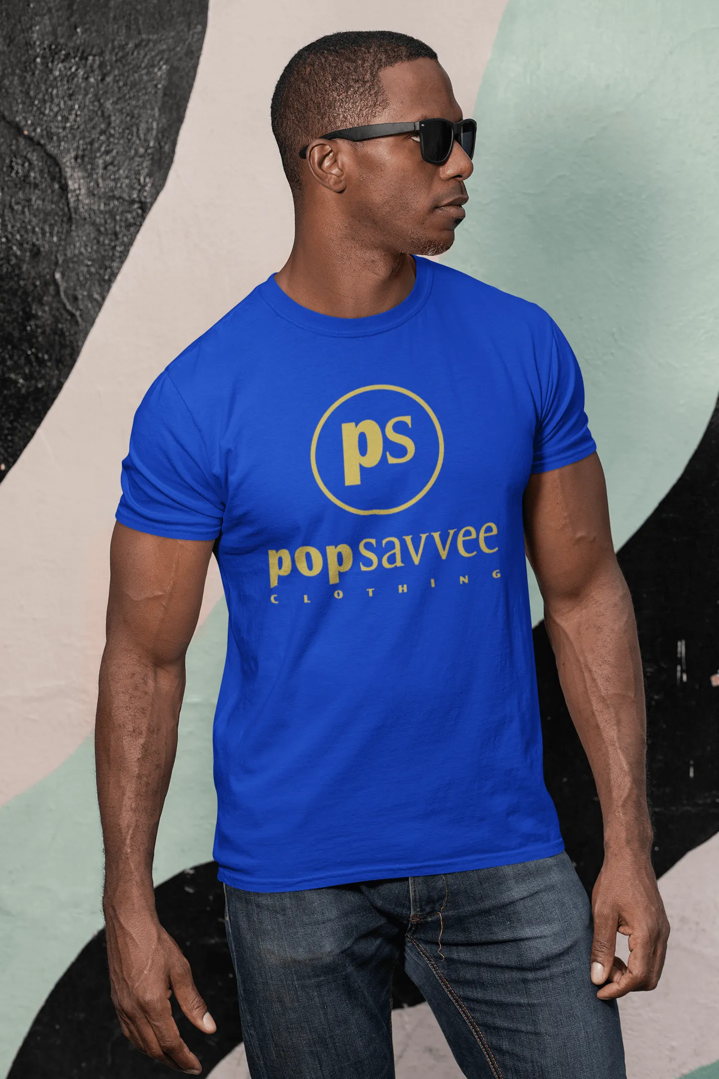 Designer Gold Label Short Sleeve Crewneck T-Shirt w/ Metallic Gold “Pop Savvee Clothing” Logo