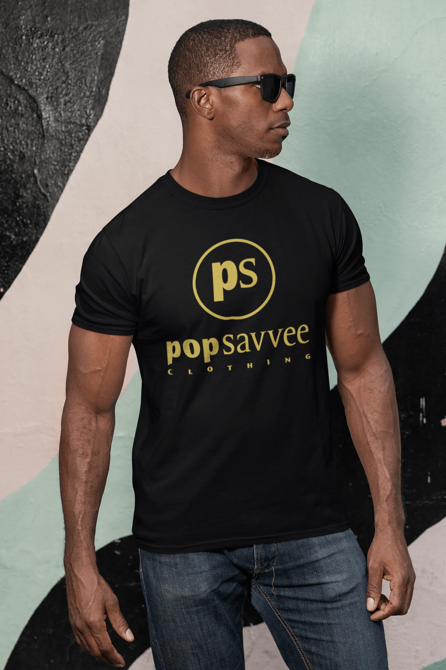 Designer Gold Label Short Sleeve Crewneck T-Shirt w/ Metallic Gold “Pop Savvee Clothing” Logo