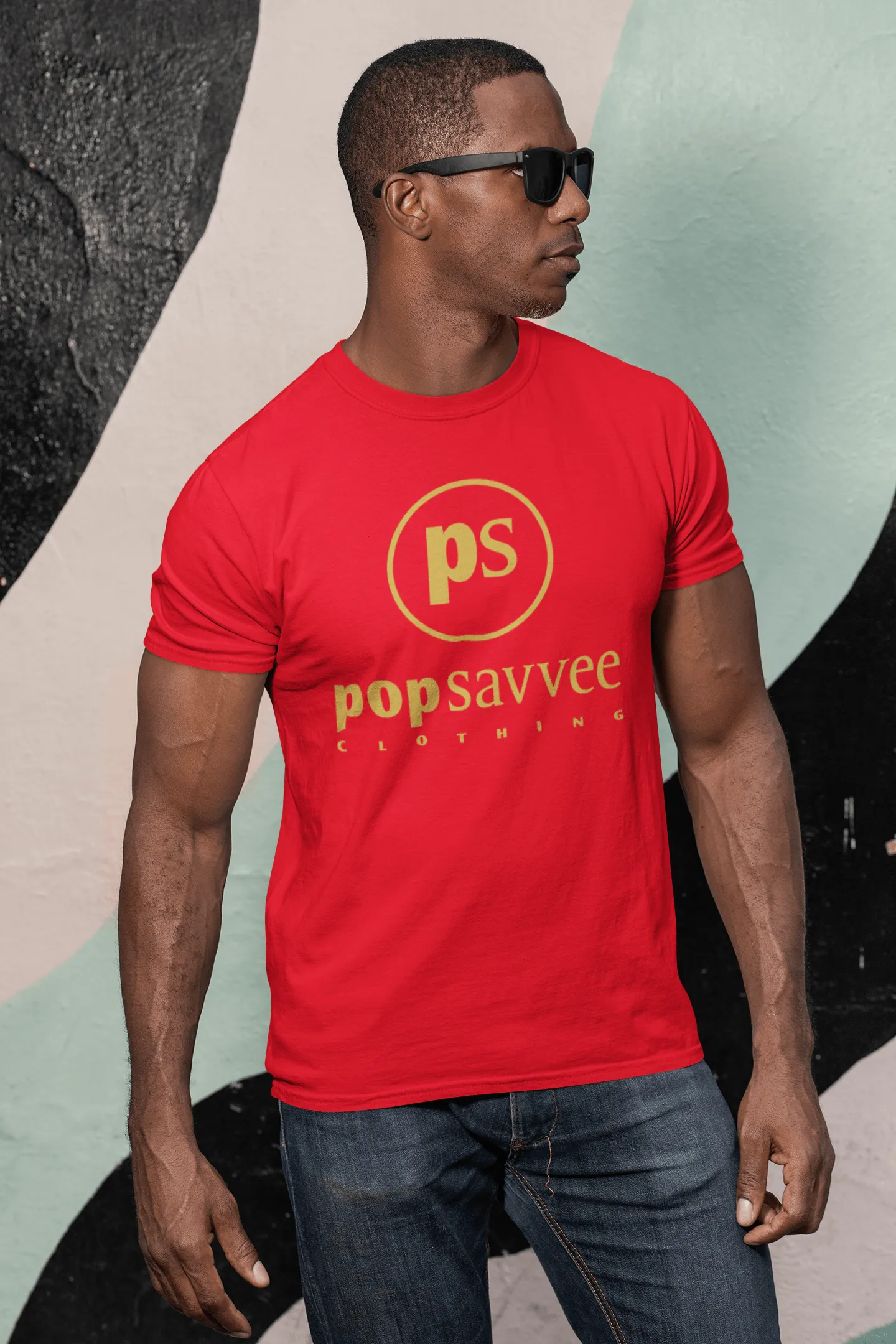 Designer Gold Label Short Sleeve Crewneck T-Shirt w/ Metallic Gold “Pop Savvee Clothing” Logo