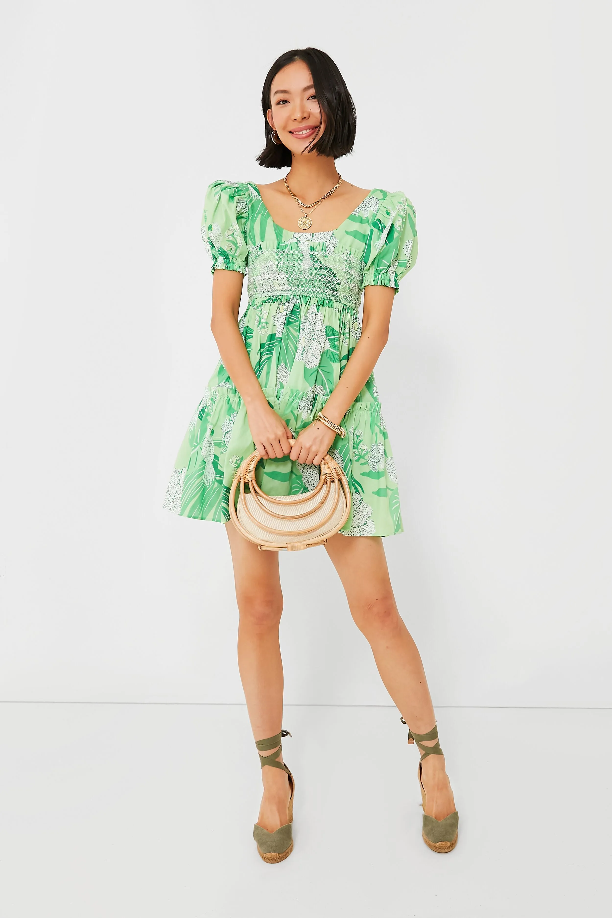 Dew Drop Floral Green Mini Dress