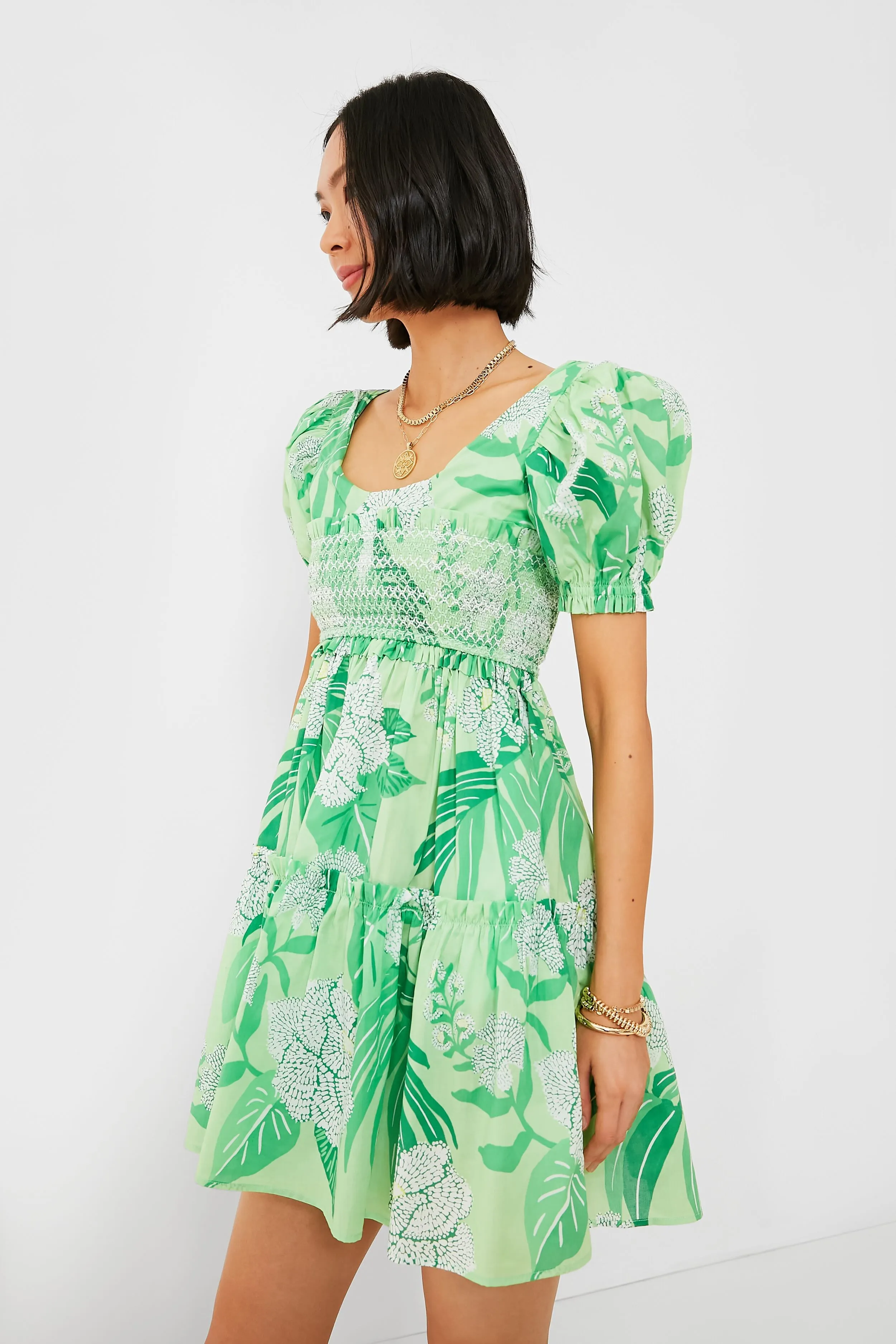 Dew Drop Floral Green Mini Dress