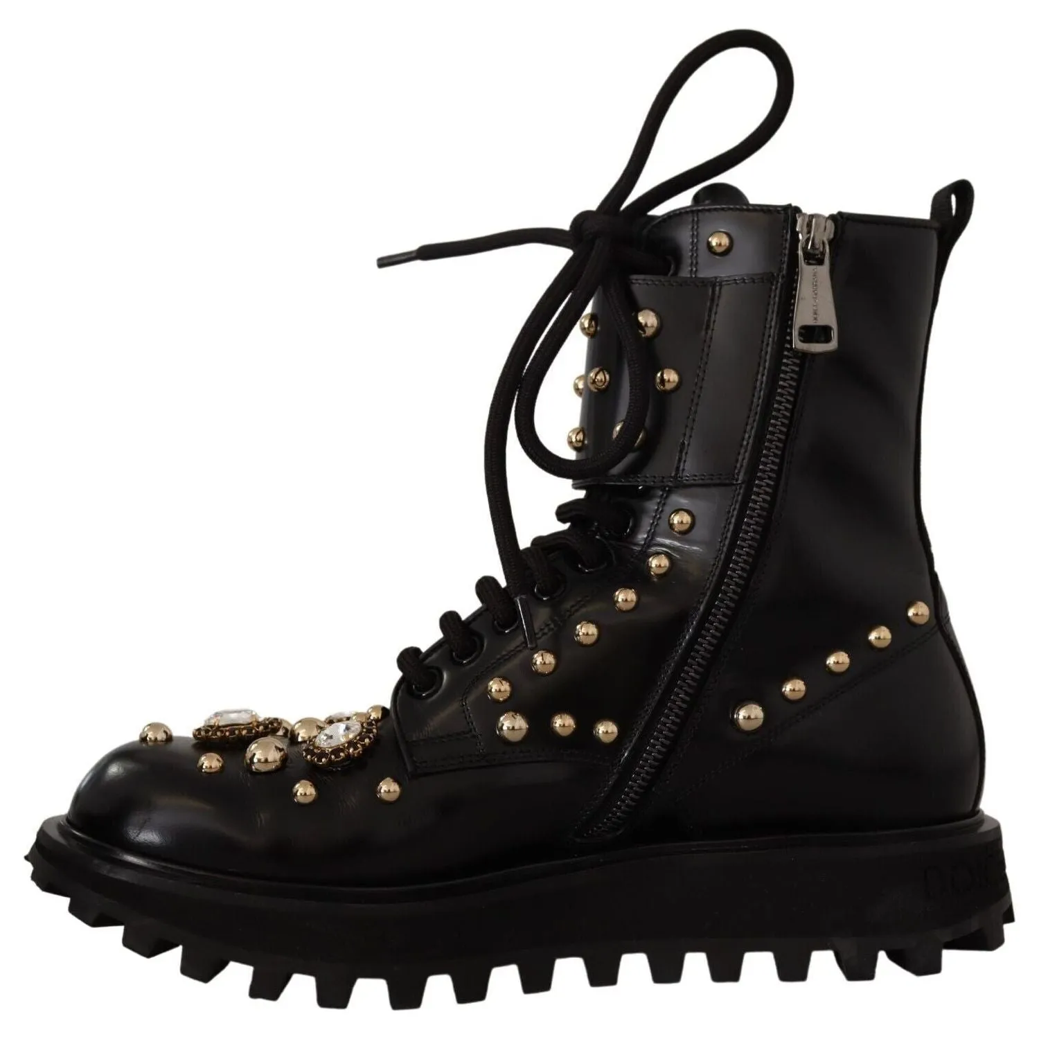 Dolce & Gabbana Black Crystal-Studded Formal Boots