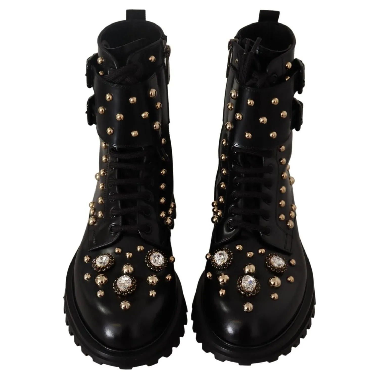 Dolce & Gabbana Black Crystal-Studded Formal Boots