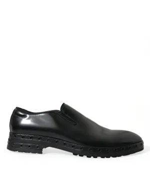 Dolce & Gabbana Black Leather Studded Loafers Dress Shoes