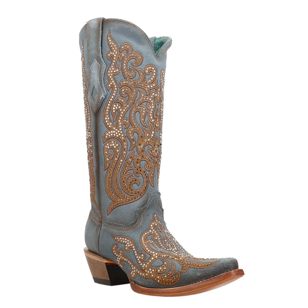 Embroidered Crystal Studded Snip Toe Cowboy Boots