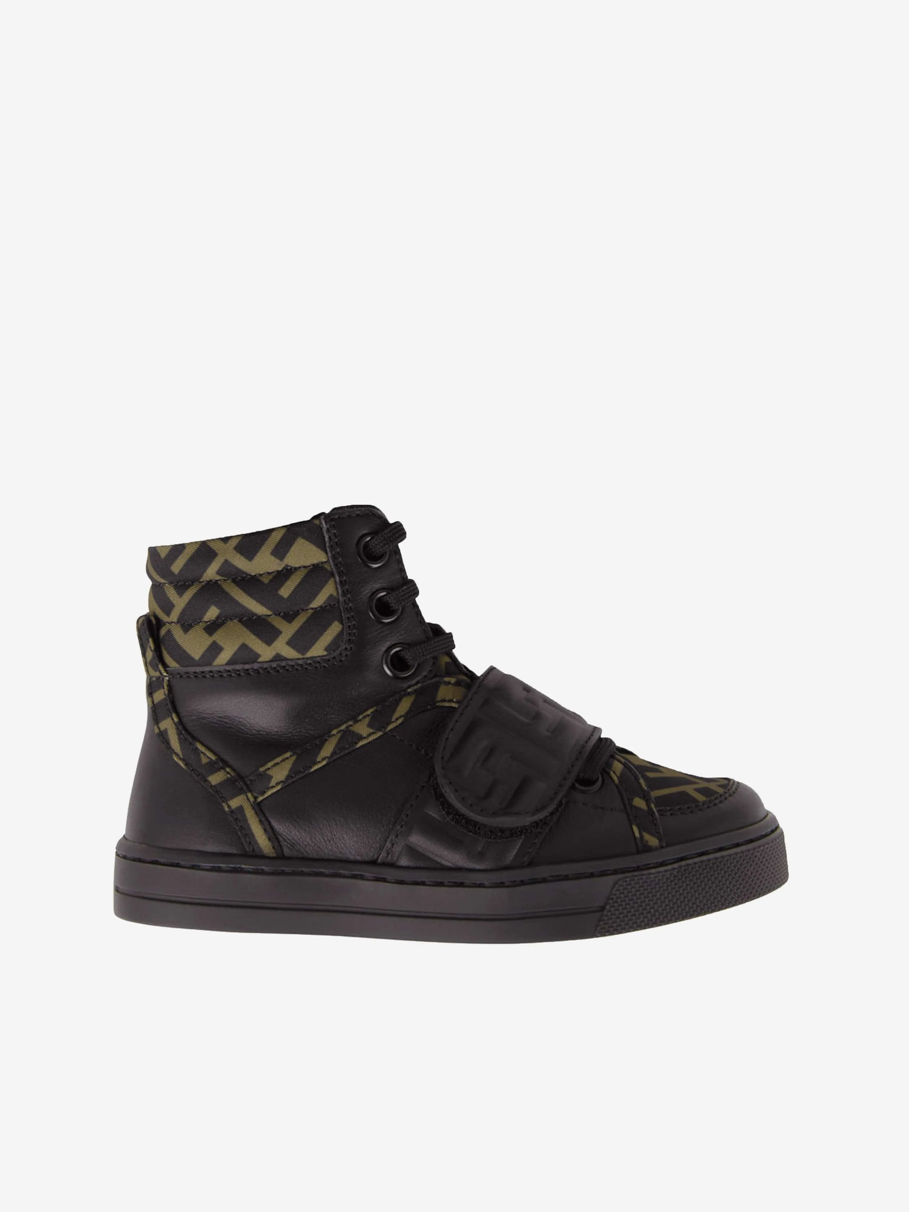 Fendi Fendi Kids Black & Brown Leather High Top Logo Trainers