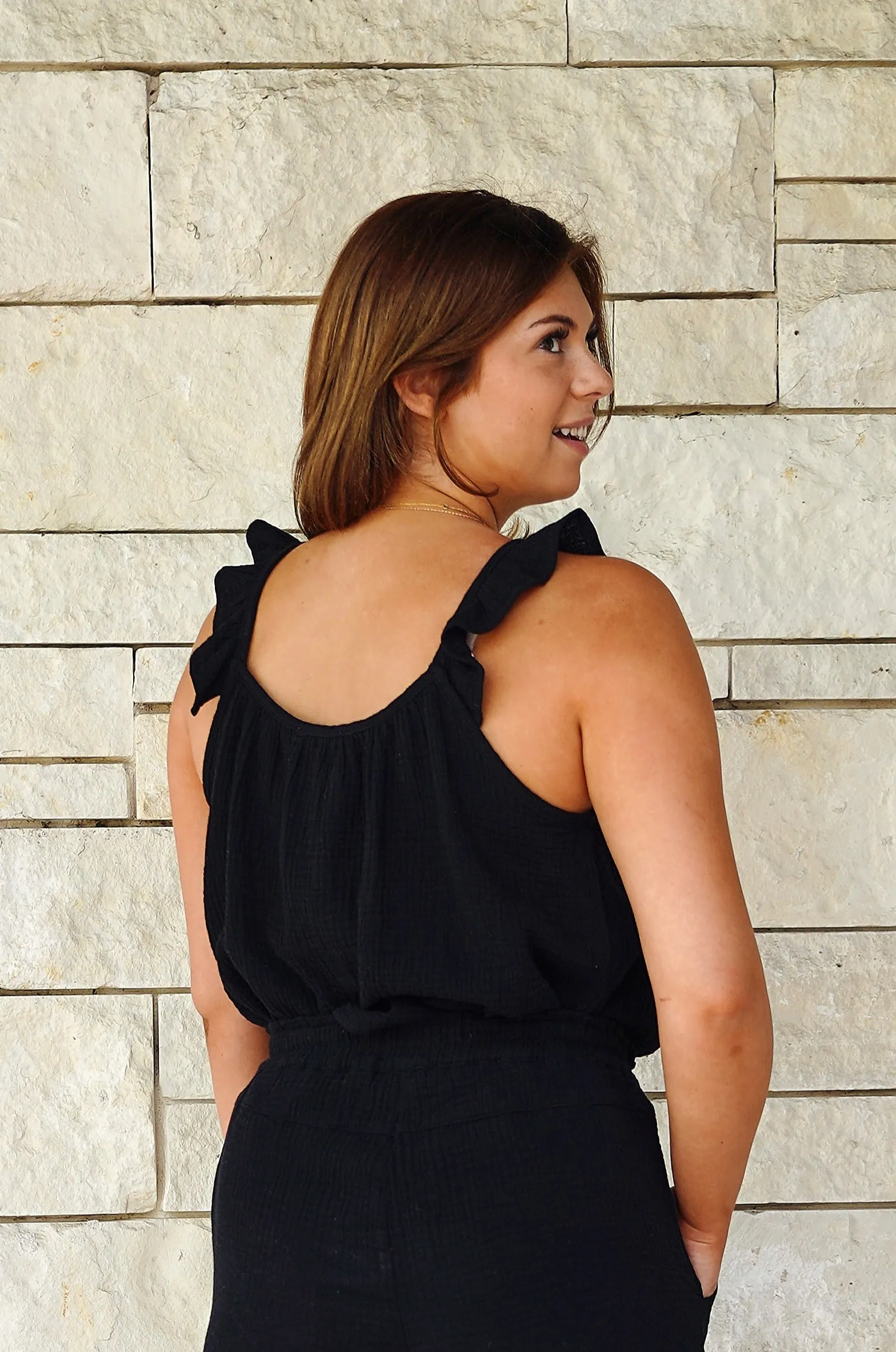 Fiji Ruffled Tank - Black