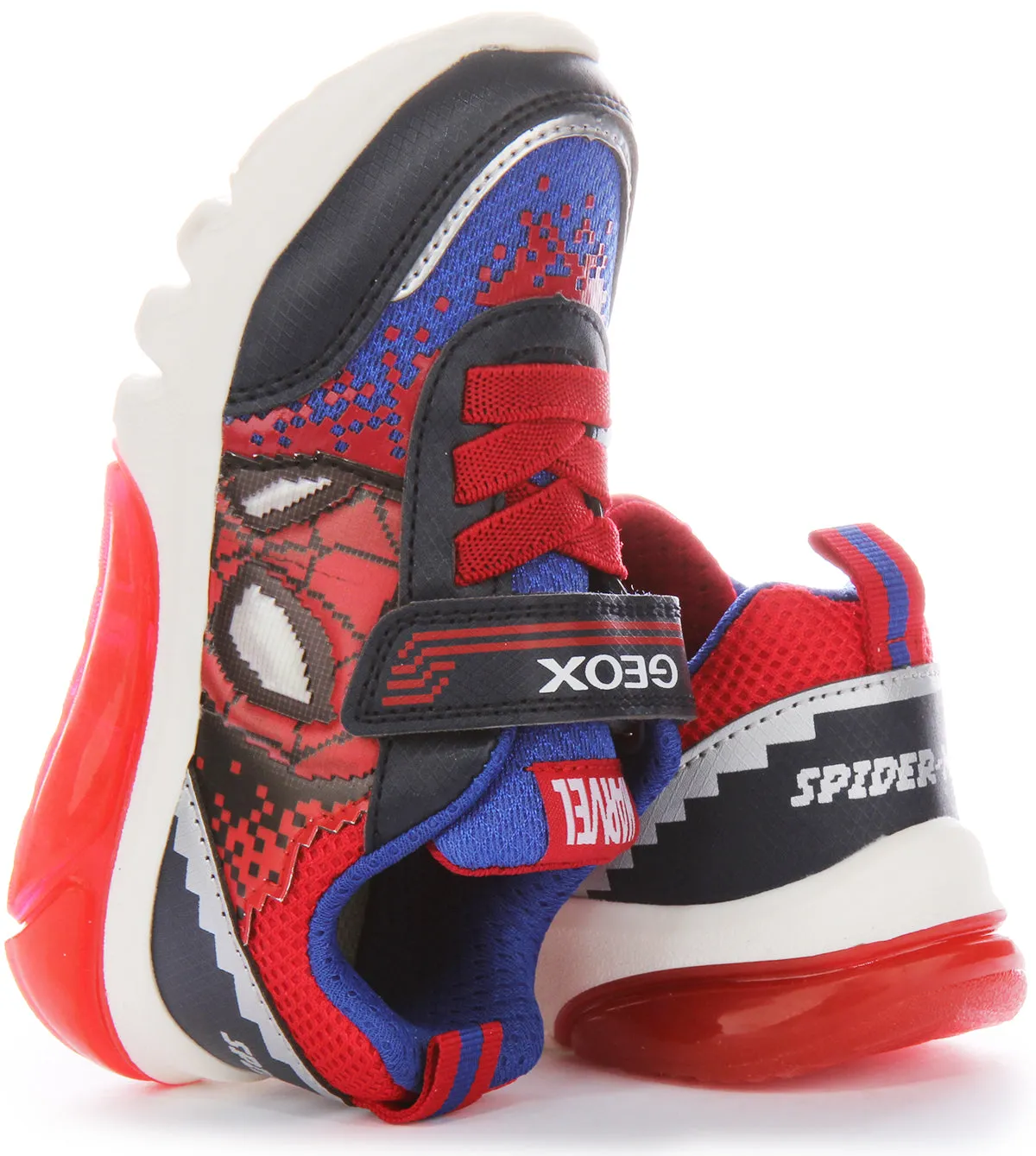 Geox J Ciberdrone Spiderman Pixel In Navy Red For Infants